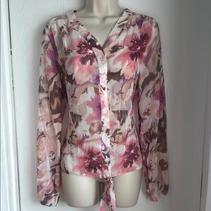 Floral Button-Up Blouse - Pink and Brown